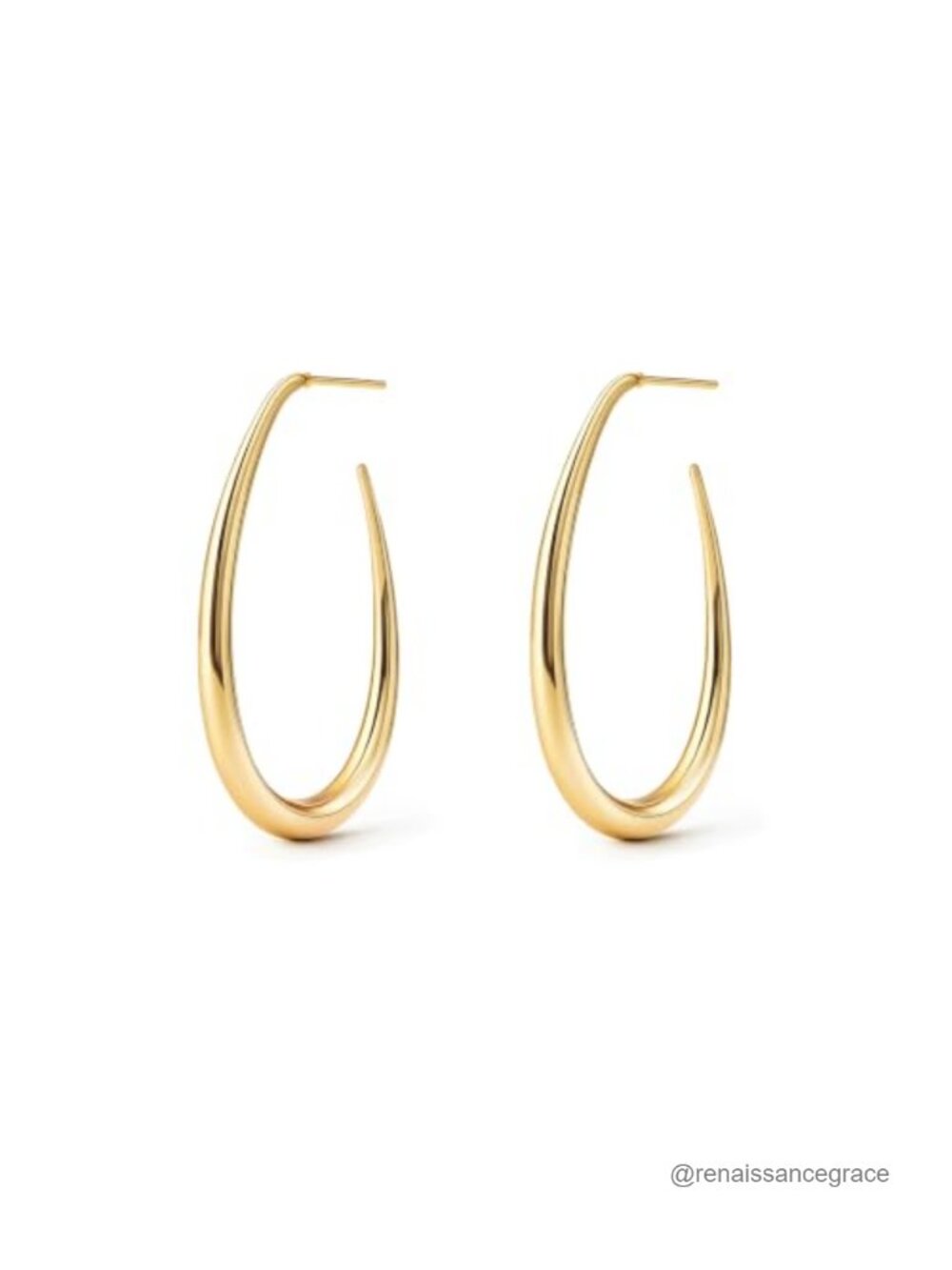 14K Gold Plated Large Chunky Oval Pull Through Hoop Earrings Statement Jewelry